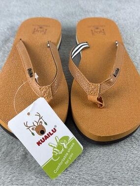 Kuailu Women's Brown Flip Flop Sandals US 7 Breathable Casual Summer NWT